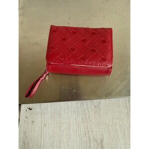 Red Quilted Heart Trifold Wallet Wristlet Zip Around Card‎ Holder